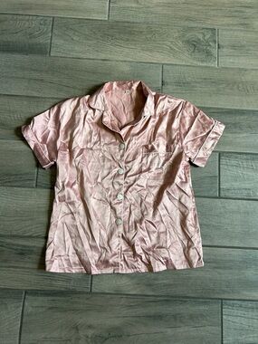 Pink Short-Sleeve Button Front Pajama Top